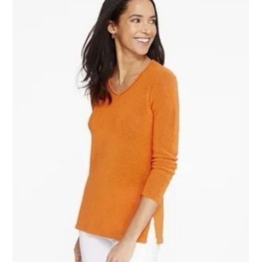 J. McLaughlin Callum Havana V-Neck Long Sleeve Knit‎ Sweater Orange Side Slit S